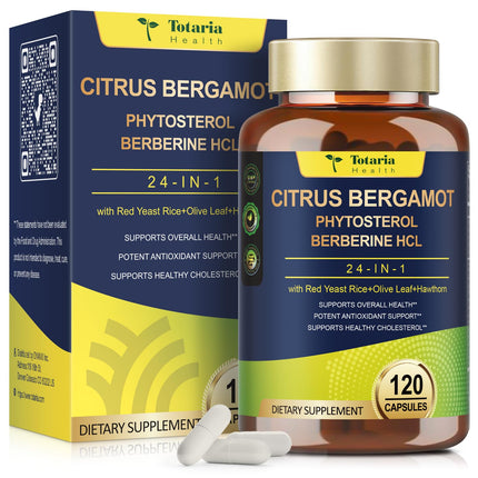 Citrus Bergamot Supplement for High Cholesterol - Italian Citrus Bergamot & Plant Sterols Stanols Natural Way to Balance Cholesterol Level, Vegan, Non-GMO, 120 Counts