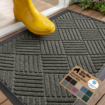 GORILLA GRIP WeatherMAX Door Mat, Indoor and Outdoor Use, Gray Diamond