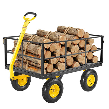 VEVOR 1400 Lbs Steel Garden Cart, Heavy Duty Pullable Garden Wagon Yard Cart, 2 in 1 Outdoor Metal Utility Wagon Yard Trailer with 13" All Terrain Tires, Mesh Removable Sides and 180°Rotating Handle