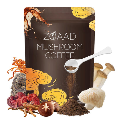 ZOAAD Mushroom Coffee - 6 Organic Adaptogenic Mushrooms with Lion’s Mane & Cordyceps, Smooth & Delicious Low-Caffeine Instant Coffee, Boost Energy, Focus & Immune Support, 6.35oz 1 Pack