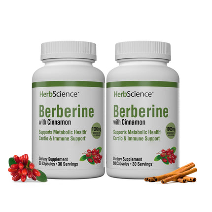 Herb Science Berberine, 1000mg of Berberine per Serving, Supports Metabolic Health, Cardio and Immune Support, Promotes Healthy Heart, 120 Capsules, 60 Servings, 2 Pack