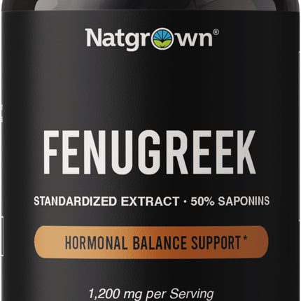 Natgrown Fenugreek Extract Capsules for Men 1,200 mg | Fenogreco - 50% Saponins Extract Supplement | Vegan, Gluten Free - 120 Capsules