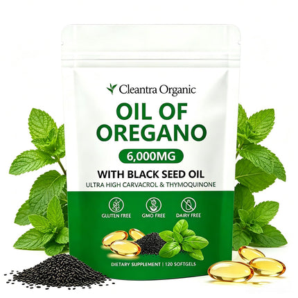 Cleantra Organic Oil of Oregano with Black Seed Oil 6000mg, 2-in-1 Oregano Oil Capsules,(1)