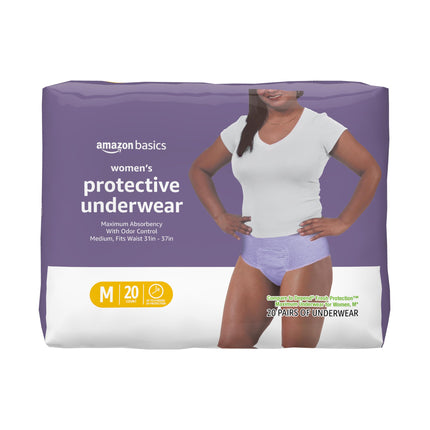 Amazon Basics Postpartum Incontinence Underwear for Women, Maximum Absorbency, Disposable, Fresh Protection, Odor Control, Comfortable Fit, Medium, Lavender, 20 Count