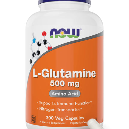 Now L-Glutamine 500mg 300 Veg Capsules - Non-GMO Supplement - Vegan Lglutamine Caps