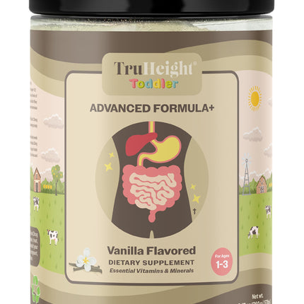TruHeight Toddler Advanced Formula+ (Vanilla) 16 Vitamins Including C, D, Protein & Iron for 1, 2, 3 Years Old, Milk Based Nutritional Drink, Toddler Complete Nutrition 12-36 Months - Non GMO