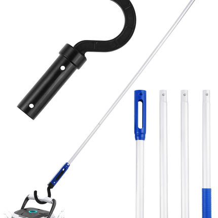 Pool Robot Retrieval Hook - 63.8 Inch Adjustable Stainless Aluminum Pole, Heavy-Duty Detachable Hook for Pool Robot Vacuum Robotic Pool Cleaner Including Cordless/Above Ground/Underwater Cleaners