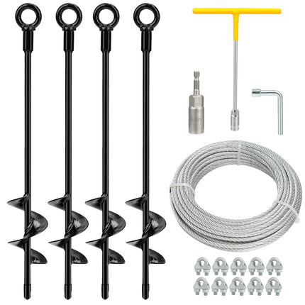 hannger 4 Pack 18" Heavy Duty Ground Anchors Shed Anchor Kit with 3/16" Galvanized Cable, Swing Set Anchors Trampoline Stakes for Shed Canopy Gazebo Carport Tent