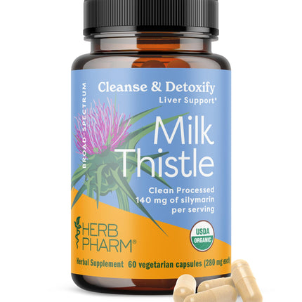 Herb Pharm Milk Thistle Capsules: USDA Organic for Liver Support | Cleanse & Detoxify Supplement | Milk Thistle Extract for Liver Health | 60 Capsules, 20 Day Supply*