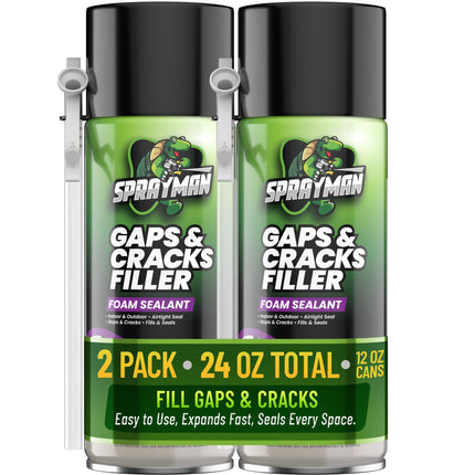 Sprayman Gaps and Cracks Filler Foam - Polyurethane Expanding Foam Sealant for Insulating Doors & Windows, Waterproof & Paintable, Straw Use - 12oz, 2 Pack