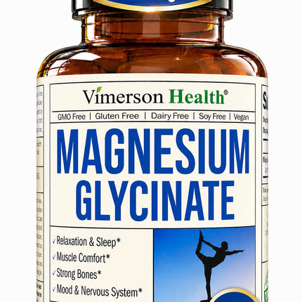 Vimerson Health Magnesium Glycinate 200mg for Sleep, Relaxation & Muscle Support – Chelated, Bioavailable, Vegan and Gentle on Stomach – 60 Capsules