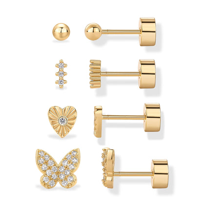 PAVOI 14K Yellow Gold Plated Dainty Flat Back Earrings for Women