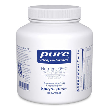Pure Encapsulations Nutrient 950 with Vitamin K 180's - Multivitamin & Mineral Supplement - Bone & Arterial Support* - Optimal Absorption - Gluten Free & Non-GMO - 180 Capsules