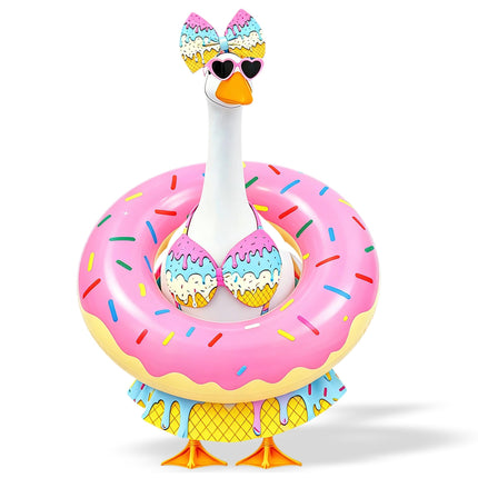Porch Goose Outfits Summer Swimsuit - 5-Piece Ice Cream Theme Large Lawn Goose Clothes with Bikini, Bow Headband, Star Sunglasses, Swim Ring & Pump, Outdoor Yard Decor (Girlfriend Theme)