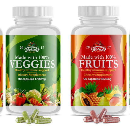 Fruits and Vegetables Supplement - 180 Fruit and 180 Veggie Capsules - Nature Vitamins, Balance of Fruits and Veggies Supports Energy Balance, Soy Free, Vegan Capsules - 360 Count (Pack of 4)