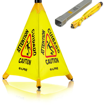 Alpine Caution Wet Floor Sign - Pop Up Slippery When Wet Sign, Wall Mounted Foldable Bilingual Yellow Safety Warning Caution Cone For Commercial & Office Use (20 Inches)