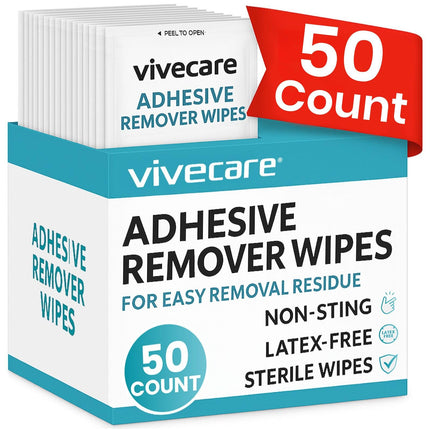 ViveCare Medical Adhesive Remover Wipes for Skin (50 Pack) - No Sting Adhesive Remover Pads - Ostomy & Stoma Adhesive Removal Wipes & Cleaner - Adhesive Barrier