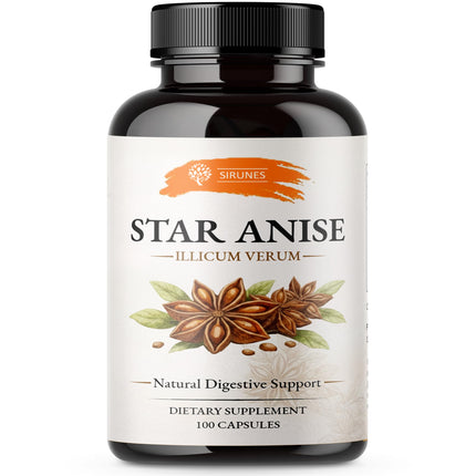 SIRUNES Star Anise Capsules (Illicium Verum) – 800 mg per Serving, 400 mg per Capsule – Herbal Star Anise Supplement – Natural Botanical Spice Extract – Gelatin Capsules – 100 Count