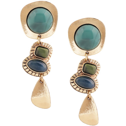 MINACHI Boho Teal Blue Color Block Gold-Tone Drop Earrings