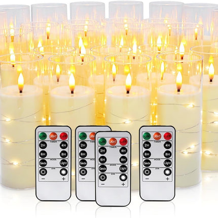 YOROXRG 24 Pack Christmas Decoration Flickering Flameless Candles,Battery Operated Candles,LED String Lights LED Candles for New Year, Home Decor, Parties,Wedding(D2.2 xH 5" 6" 7") (Ivory)