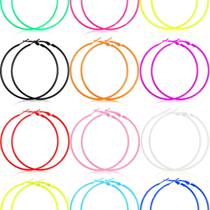 12 Pairs 80s Neon Earrings for Women Retro Colorful Hoop Earrings Pendant for 80's Outfit Glow Party Accessories(6 cm)