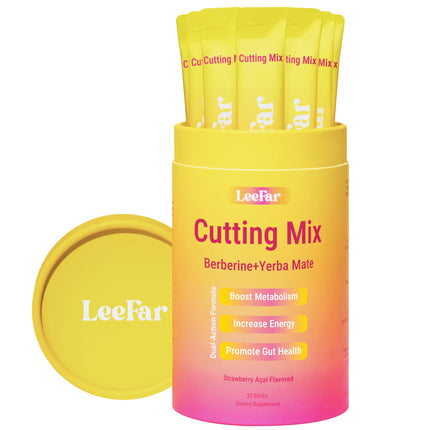 Leefar Cutting Drink Mix - Berberine, 5-HTP & Yerba Mate for Satiety Signaling, Metabolism & Gut Health - Strawberry Açaí Flavored, 30 Count