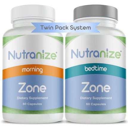 Nutranize Zone Twin-Pack Supplement System - Pharmacist-Designed Morning & Bedtime Capsules with Magnesium Glycinate, Vitamin D3, K2 MK7, Methylfolate, Chromium, Melatonin - 30 Day Supply (120 Count)