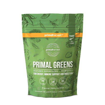 Primal Harvest Primal Greens Powder, 30 Servings Once Daily Supergeens Nutritional Supplement with Spirulina, Mushroom Blend & Probiotics to Support Energy, Wellness, & Digestion 2 Pack