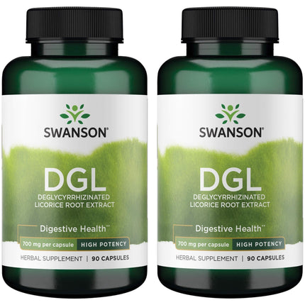 Swanson High Potency DGL (Licorice) - Herbal Supplement Promoting Digestive Health & GI Tract Support - Natural Stomach Soother Made with Licorice Root Extract - (90 Capsules, 750mg Each) (2 Pack)