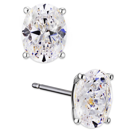 NADRI Oval CZ Stud Earrings, Rhodium Plated