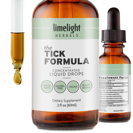 LIMELIGHT HERBALS Tick Formula Liquid Drops – Natural Tick Support, Immune Boost & Detox – Japanese Knotweed, Andrographis, Cat’s Claw, Red Sage, Kudzu, Teasel – 60 Servings – Vegan, Non-GMO, USA