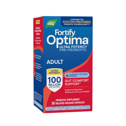 Nature's Way Fortify Optima Probiotic for Adults, 100 Billion Live Cultures, 16 Strains, Supports Digestive and Immune Health*, Plant-Based Prebiotic Fiber, 30 Capsules (Packaging May Vary)