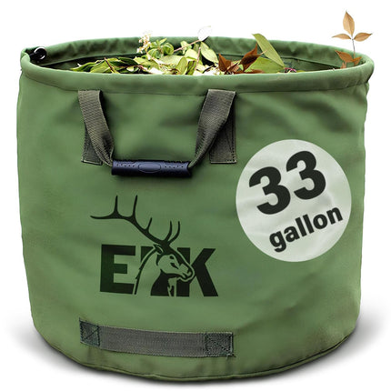 ELK 33-Gallon Non Self-Standing Multipurpose Garden Leaf Waste Bag - Durable Canvas for Yard Cleaning, Harvesting, and Storage - Heavy Duty with Rubber Handles and PVC Elastic Bone - 22" W x 18" H
