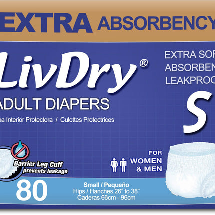 LivDry Adult Incontinence Underwear, Extra Absorbency Adult Diapers, Leak Protection, Small, 80-Pack