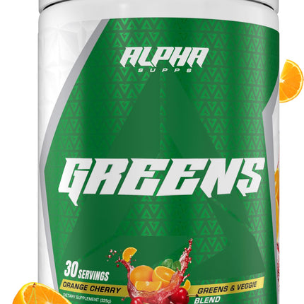 Alpha Supps - Alpha Greens Supplement | Fruit & Vegetable Superfood Powder | Over 40 Natural Plant Based Ingredients | Prebiotic & Probiotic Digestive Support Blend - 30 Servings (Orange Cherry)