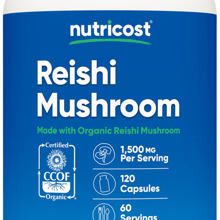 Nutricost Reishi Mushroom Capsules 1500mg, 60 Servings - CCOF Certified Made with Organic Reishi Mushroom, Vegetarian, Gluten Free, 750mg Per Capsule, 120 Capsules