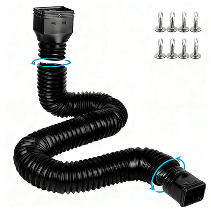 plusgutter 16.5ft Long Gutter Downspout Extensions Flexible, 4" Diameter Drain Downspout Extender, Down Spout Drain Extender for Rainwater Drainage, Extendable from 3.4ft to 16.5ft(1Pack Black)