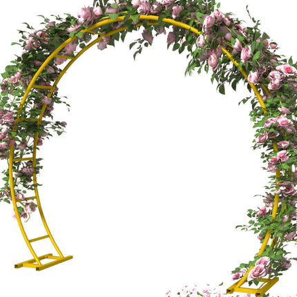 Queension Metal Arch Backdrop Stand 8Ft Wide 7Ft High, Wedding Arch Frame for Wedding Decorations, Balloon Arch Stand with Base for Ceremony, Outdoor Garden Arch Trellis for Climbing Plants, Gold