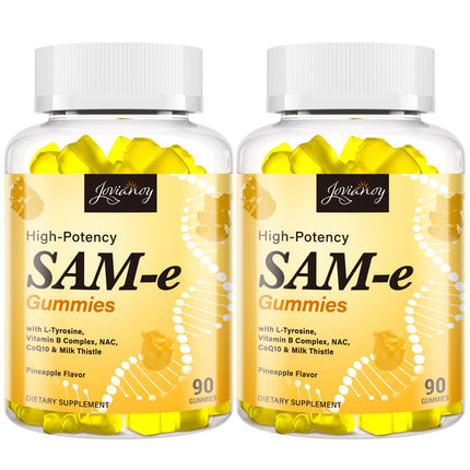 Jovianoy SAM-e Gummies with L-Tyrosine, Vitamin B Complex & NAC, CoQ10, High-Potency SAM-e Supplement - Pineapple Flavor, for Mood, Joint, Cognitive & Liver Detox, Vegan Friendly, 180 Gummies