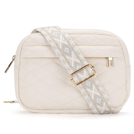 MAXTOP Small Quilted Crossbody Bags for Women Nylon Cross Body Purses Travel Essentials Casual Fanny Pack with Adjustable Strap,Gifts for Women（Beige）