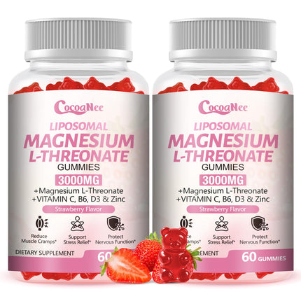 3000mg Liposomal Magnesium Threonate Gummies, Magnesium Glycinate Supplements, Liposomal Enhance 98% Absorption, Muscle Relaxation, Calm Mood Support & Energy Support for Adults, Strawberry Flavor