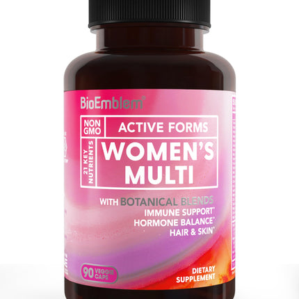 BioEmblem Women's Multivitamin - Complete Daily Multi for Immunity, Energy, Hair, Skin with Vitamin A, B12, B6, D3, Biotin, Iron, Magnesium, Collagen and Veggie Blends - Gluten Free - 90 Capsules