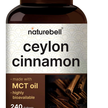 NatureBell Ceylon Cinnamon, 240 Softgels – Ceylon Cinnamon Extract – Made with MCT Oil – Non-GMO, cGMP Manufactured