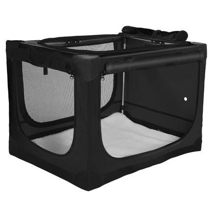 24 x 17 x 17 Inch Collapsible Soft Dog Crate for Dogs Up to 30 lbs, Portable Travel Pet Kennel with 4 Zip Doors, Foldable Indoor Outdoor Crate with Mat, Carry Bag, Black