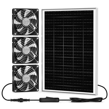 pqins New 5.5" Solar Chicken Coop Fan 3 Kit, 35W Solar Powered Exhaust and Intake Greenhouse Fan Outdoor Waterproof, 16.5ft Cord, Strong Airflow, for Shed Air Circulation and Ventilation, No Battery