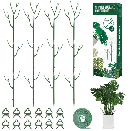 Yhtpouqe 12 Pack Plant Support Stakes, Plant Stakes for Indoor and Outdoor Plants. 39.37inch Plant Sticks with Extension Poles, Plant Clips, Plant Ties for Potted Monstera Plants, Climbing Plants