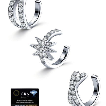 Mossanite 925Sterling Silver Earring Clip on Earrings Women(18K White Gold)