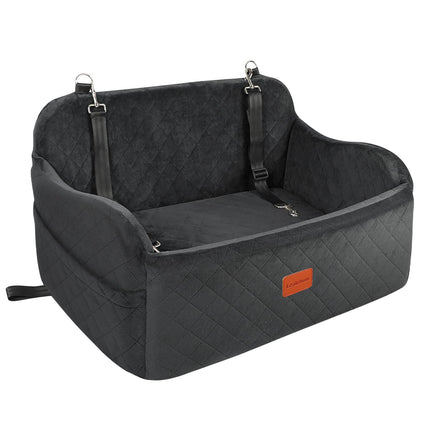 Lealchum Large Dog Car Seat,Memory Foam Cushion Car Seat for 2 Small Dogs,Comfy Car Dog Bed with Side Pocket and 2 Clip-On Safety Leashes,Easy to Install Cars Seat for Dogs(Black, Large)