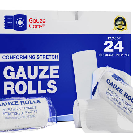 Gauze Rolls Pack of 24 – Premium Quality Lint and Latex-Free 4 inches x 4.1 Yards Conforming Stretch Bandages Designed for Effective Wound Care & Comfort - Ideal for use as a Mummy wrap