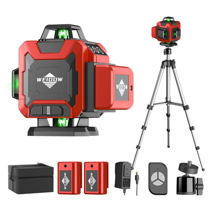 WEIDDW Laser Level with Tripod, Self Leveling Laser Level 4x360°, Green Line Laser 4D Laser Leveler Tool with 2Pcs Lithium Batteries for Picture Hanging, Tile, Home Renovation(SizeX)